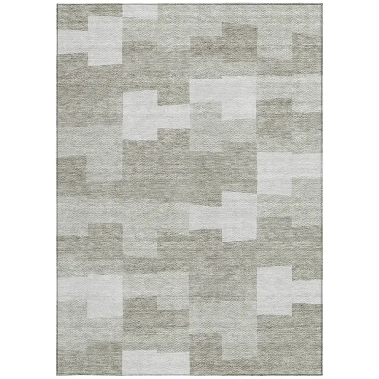 8' X 10' Taupe Brown And Beige Geometric Washable Indoor Outdoor Area Rug