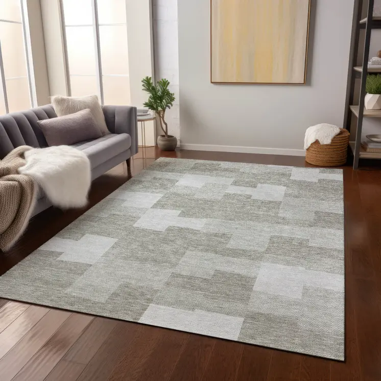 8' X 10' Taupe Brown And Beige Geometric Washable Indoor Outdoor Area Rug