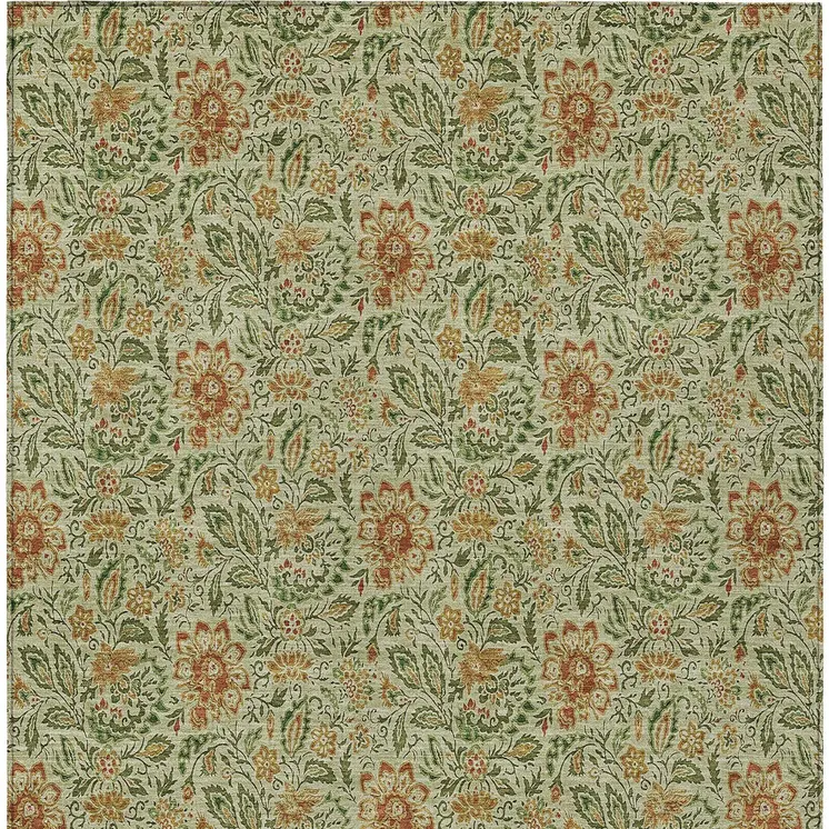 3' X 5' Green Copper And Sage Floral Washable Indoor Outdoor Area Rug