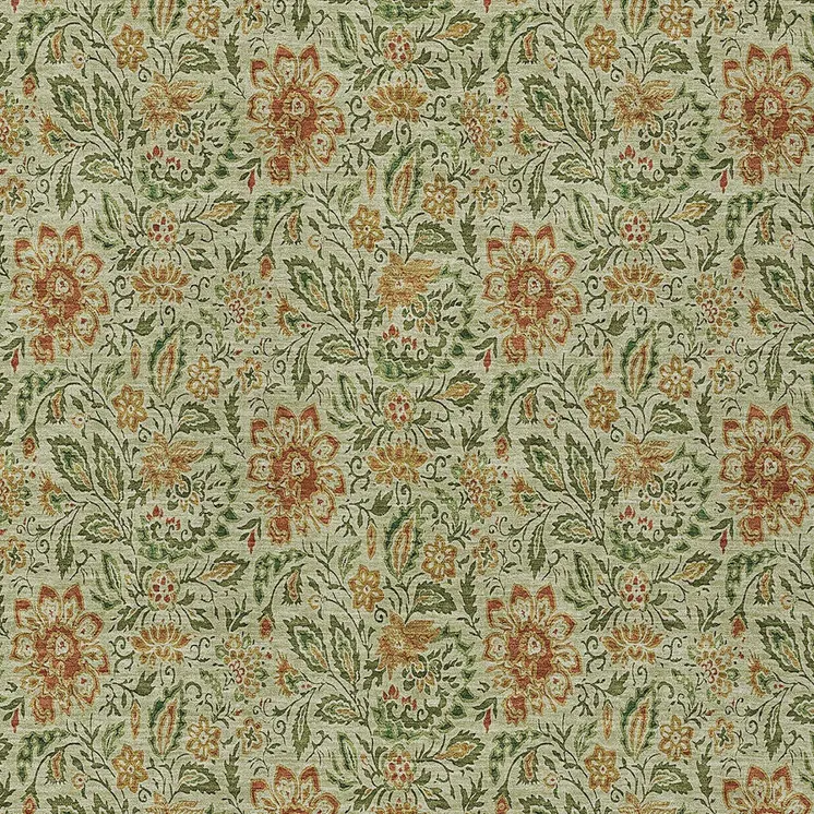 3' X 5' Green Copper And Sage Floral Washable Indoor Outdoor Area Rug