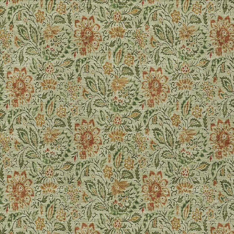 8' X 10' Green Copper And Sage Floral Washable Indoor Outdoor Area Rug