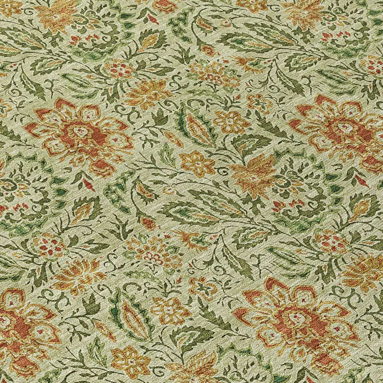 10' X 14' Green Copper And Sage Floral Washable Indoor Outdoor Area Rug
