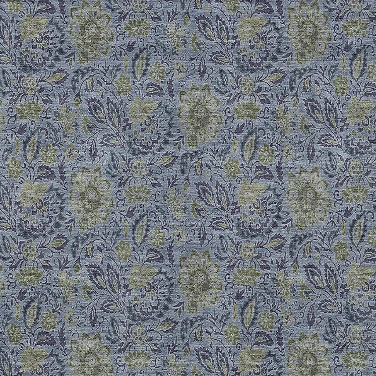 8' X 10' Denim Blue Navy Blue And Gray Floral Washable Indoor Outdoor Area Rug