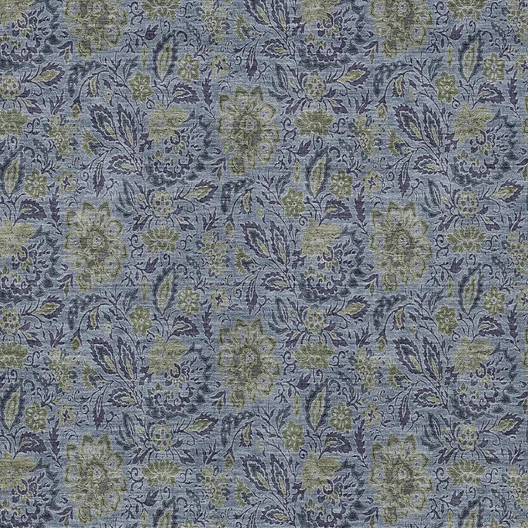 9' X 12' Denim Blue Navy Blue And Gray Floral Washable Indoor Outdoor Area Rug