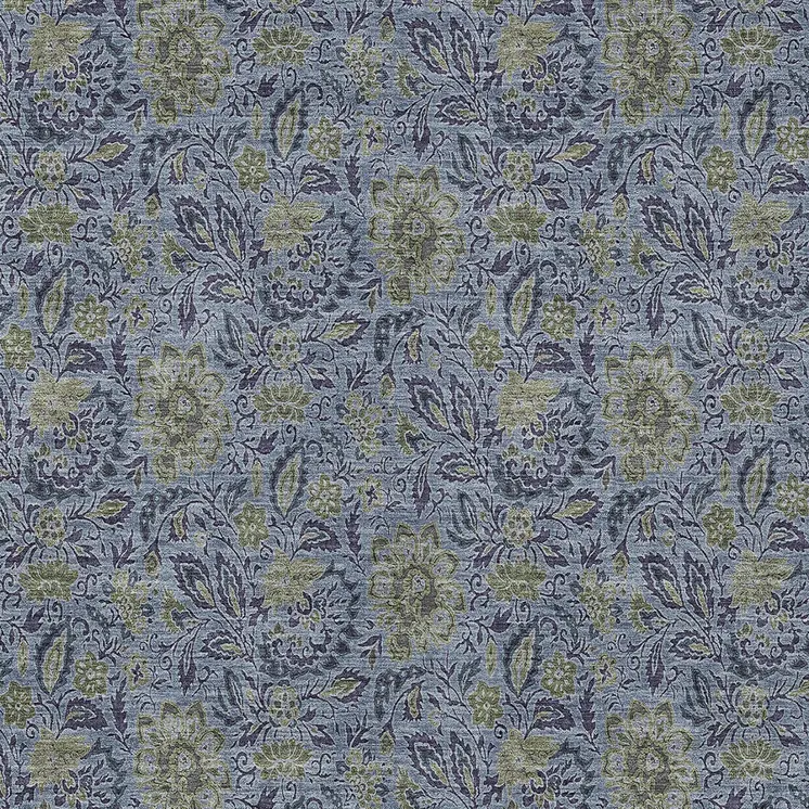 10' X 14' Denim Blue Navy Blue And Gray Floral Washable Indoor Outdoor Area Rug