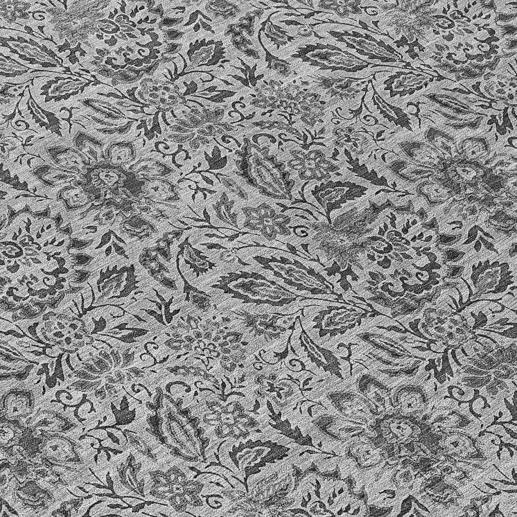 8' Gray Silver And Charcoal Round Floral Washable Indoor Outdoor Area Rug