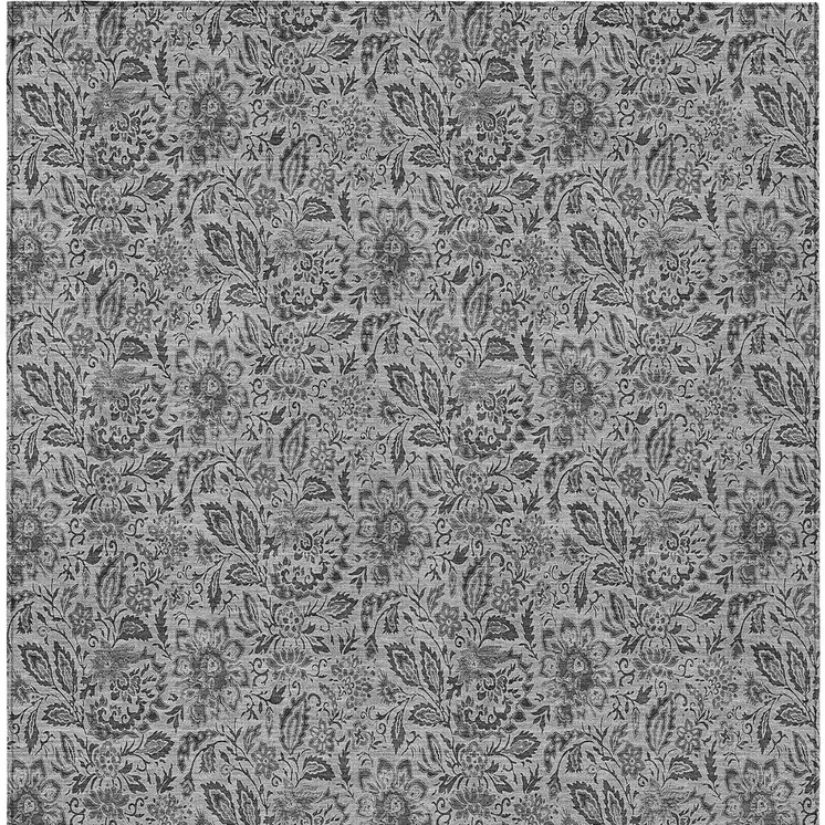 8' X 10' Gray Silver And Charcoal Floral Washable Indoor Outdoor Area Rug