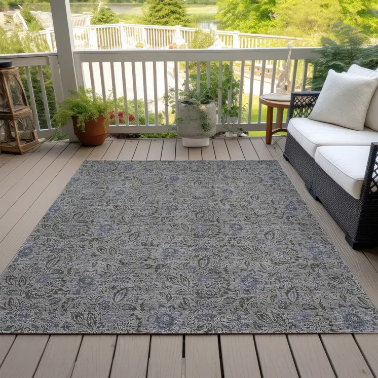 5' X 8' Khaki Taupe And Gray Floral Washable Indoor Outdoor Area Rug