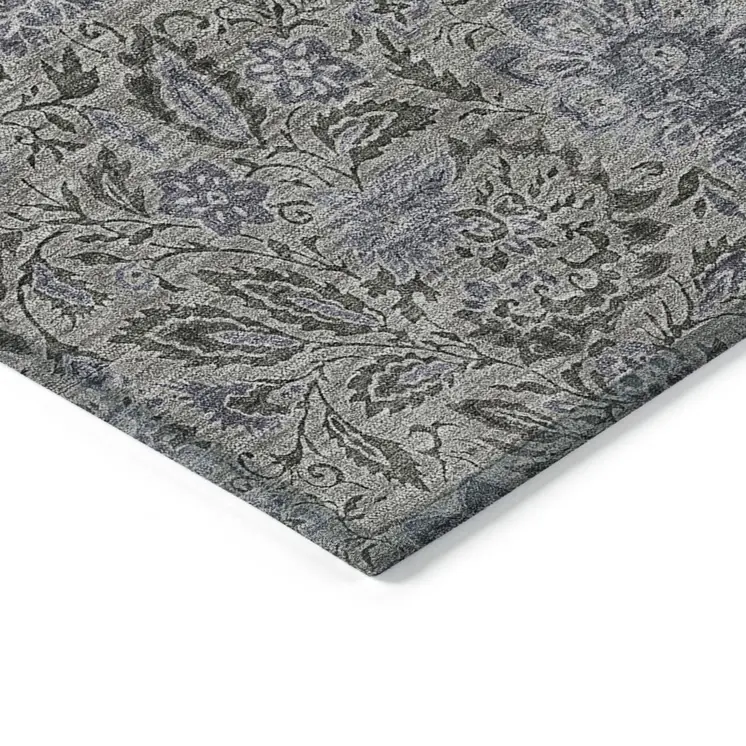5' X 8' Khaki Taupe And Gray Floral Washable Indoor Outdoor Area Rug