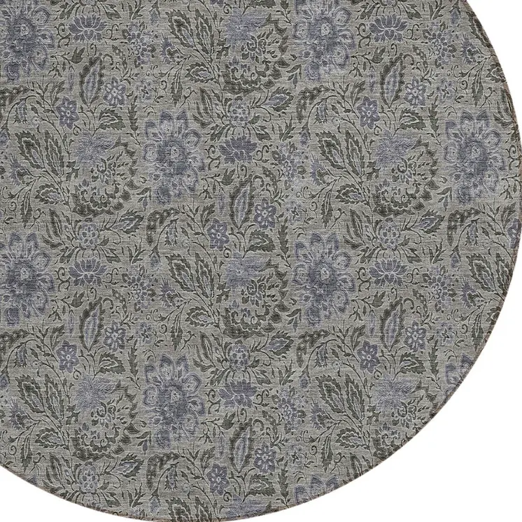 8' Khaki Taupe And Gray Round Floral Washable Indoor Outdoor Area Rug