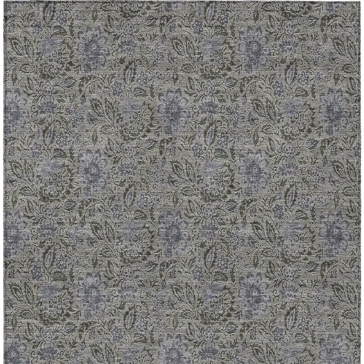 9' X 12' Khaki Taupe And Gray Floral Washable Indoor Outdoor Area Rug