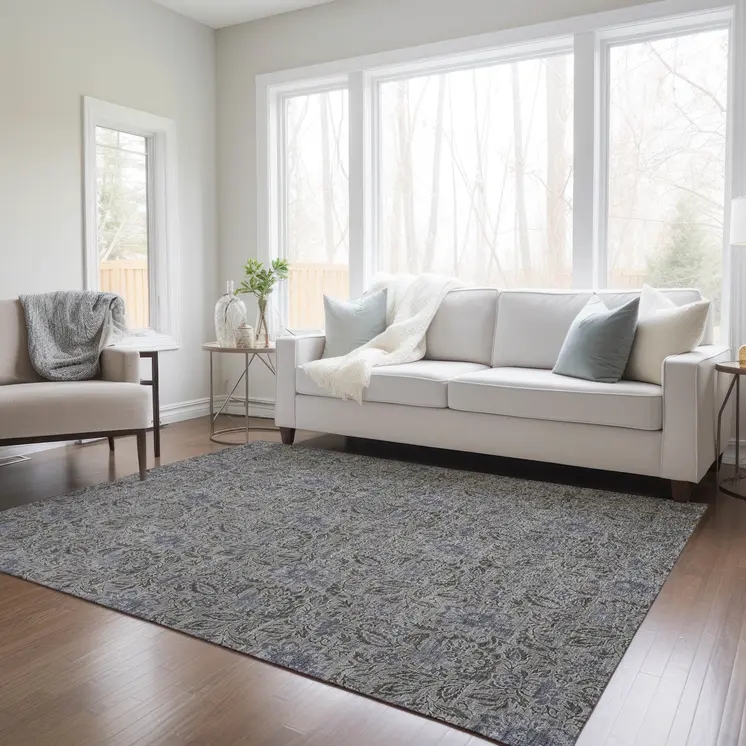 9' X 12' Khaki Taupe And Gray Floral Washable Indoor Outdoor Area Rug