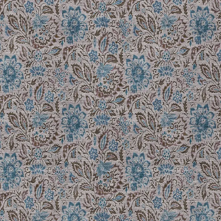 3' X 5' Brown And Blue Floral Washable Indoor Outdoor Area Rug