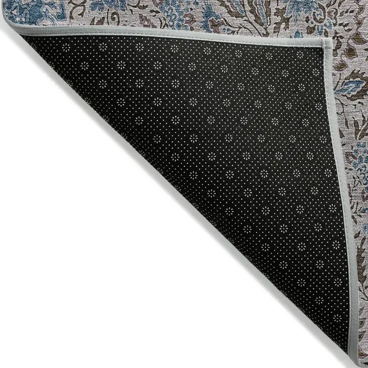 10' X 14' Brown And Blue Floral Washable Indoor Outdoor Area Rug