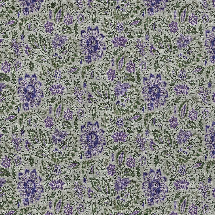 9' X 12' Olive Green Sage And Purple Floral Washable Indoor Outdoor Area Rug
