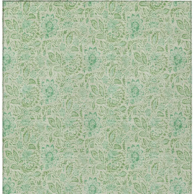 3' X 5' Sage And Artichoke Green Floral Washable Indoor Outdoor Area Rug