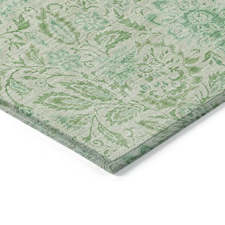 5' X 8' Sage And Artichoke Green Floral Washable Indoor Outdoor Area Rug