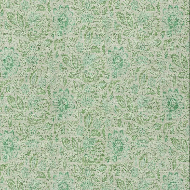 10' X 14' Sage And Artichoke Green Floral Washable Indoor Outdoor Area Rug