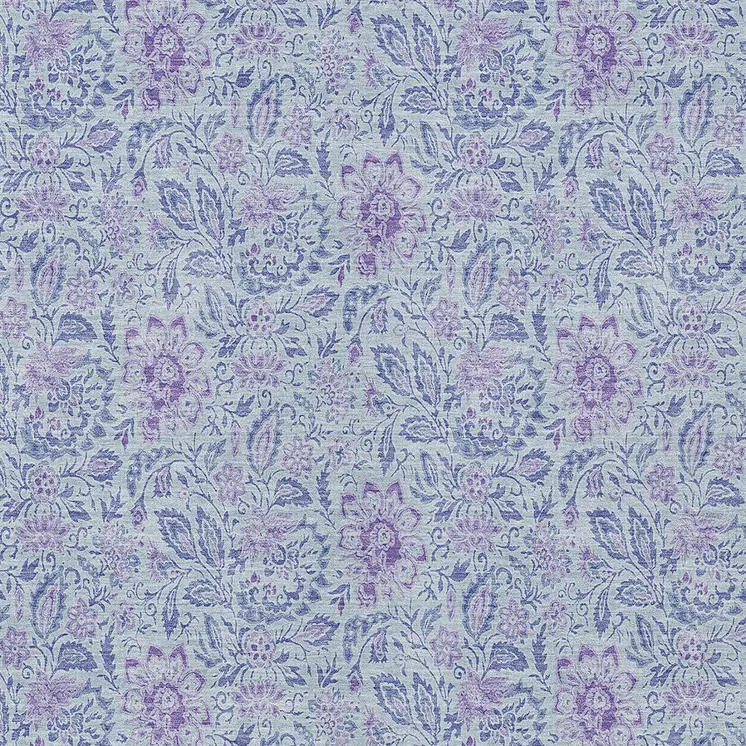 5' X 8' Sky Blue And Purple Floral Washable Indoor Outdoor Area Rug