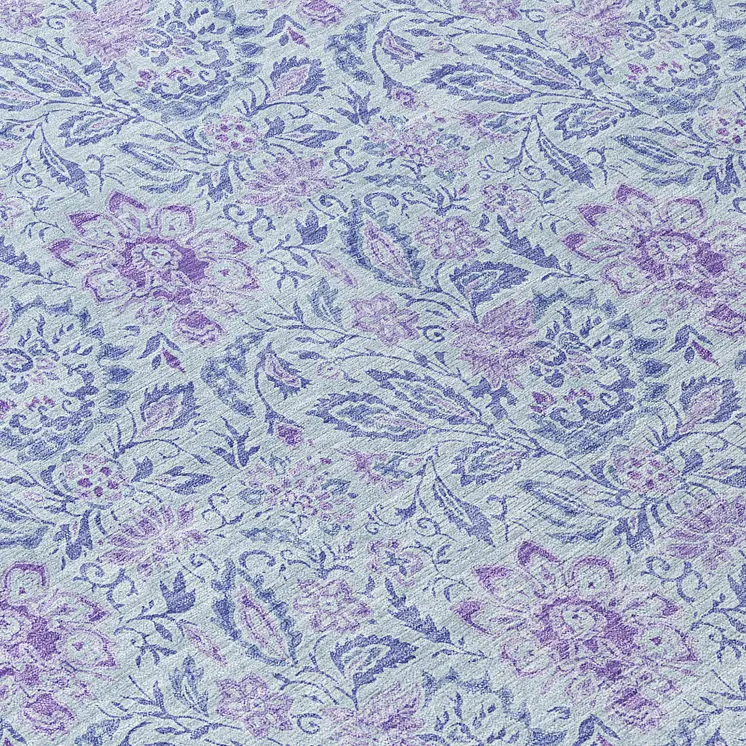 8' Sky Blue And Purple Round Floral Washable Indoor Outdoor Area Rug