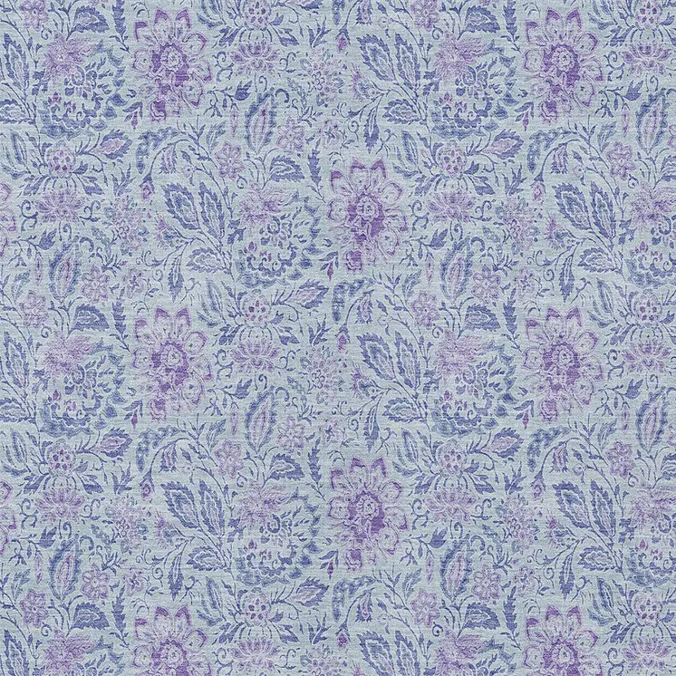 9' X 12' Sky Blue And Purple Floral Washable Indoor Outdoor Area Rug