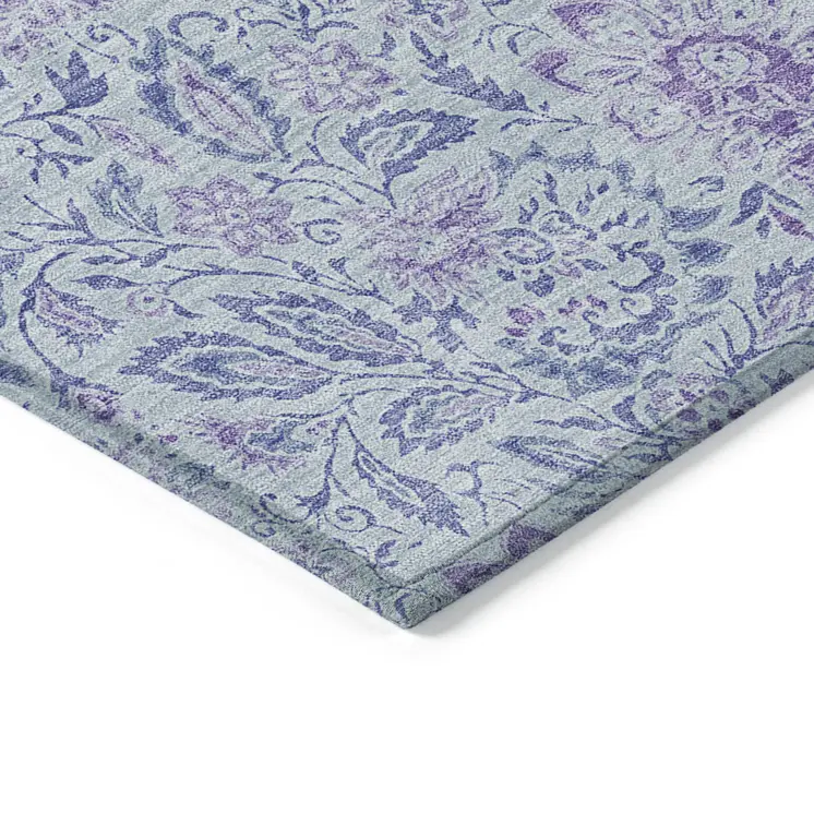9' X 12' Sky Blue And Purple Floral Washable Indoor Outdoor Area Rug