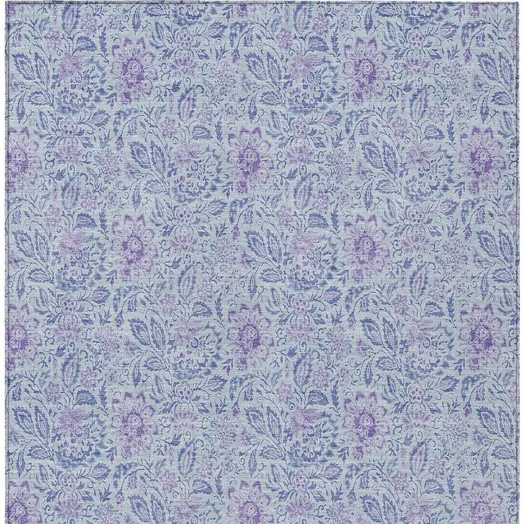 9' X 12' Sky Blue And Purple Floral Washable Indoor Outdoor Area Rug