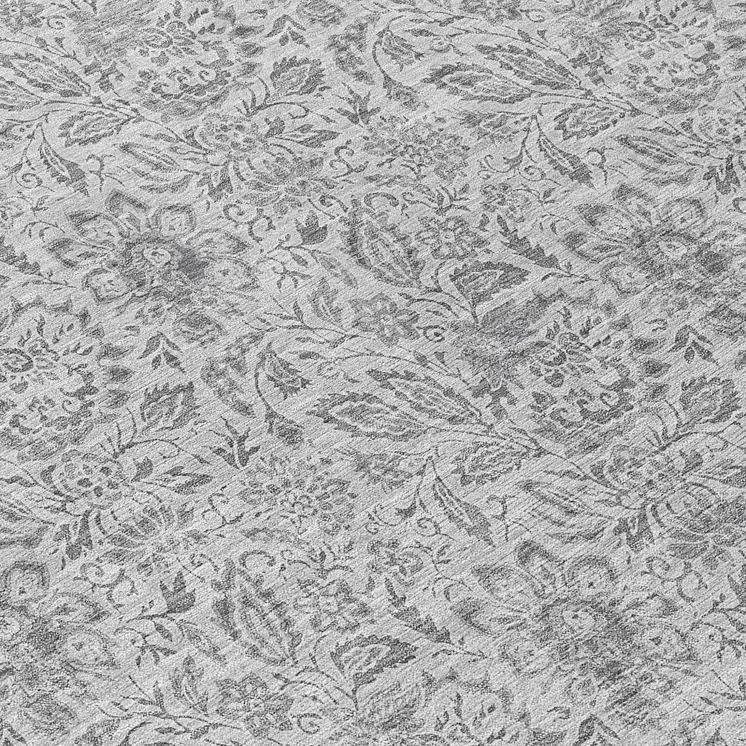 8' Silver Gray And Charcoal Round Floral Washable Indoor Outdoor Area Rug