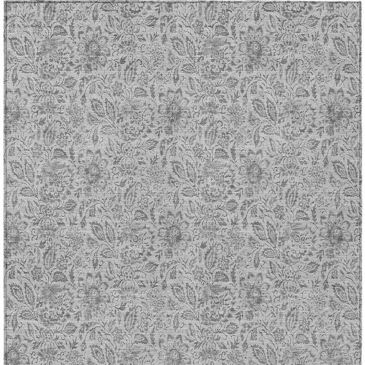 9' X 12' Silver Gray And Charcoal Floral Washable Indoor Outdoor Area Rug