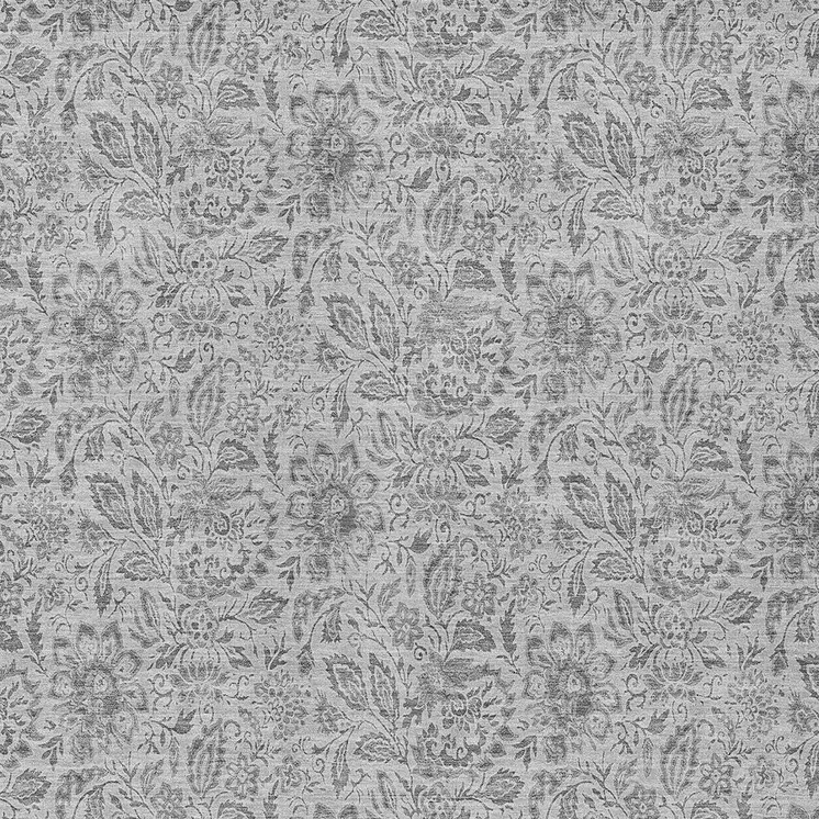 9' X 12' Silver Gray And Charcoal Floral Washable Indoor Outdoor Area Rug