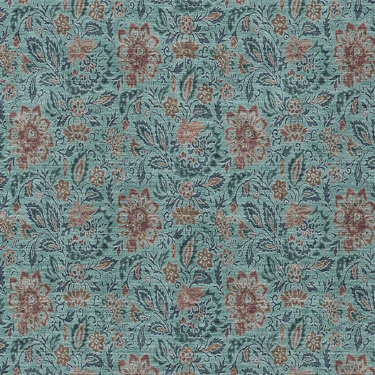 10' X 14' Teal Blue Brown And Taupe Floral Washable Indoor Outdoor Area Rug