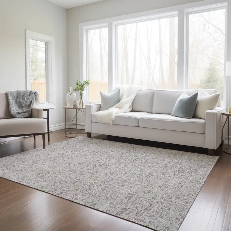 5' X 8' Taupe Beige And Brown Floral Washable Indoor Outdoor Area Rug