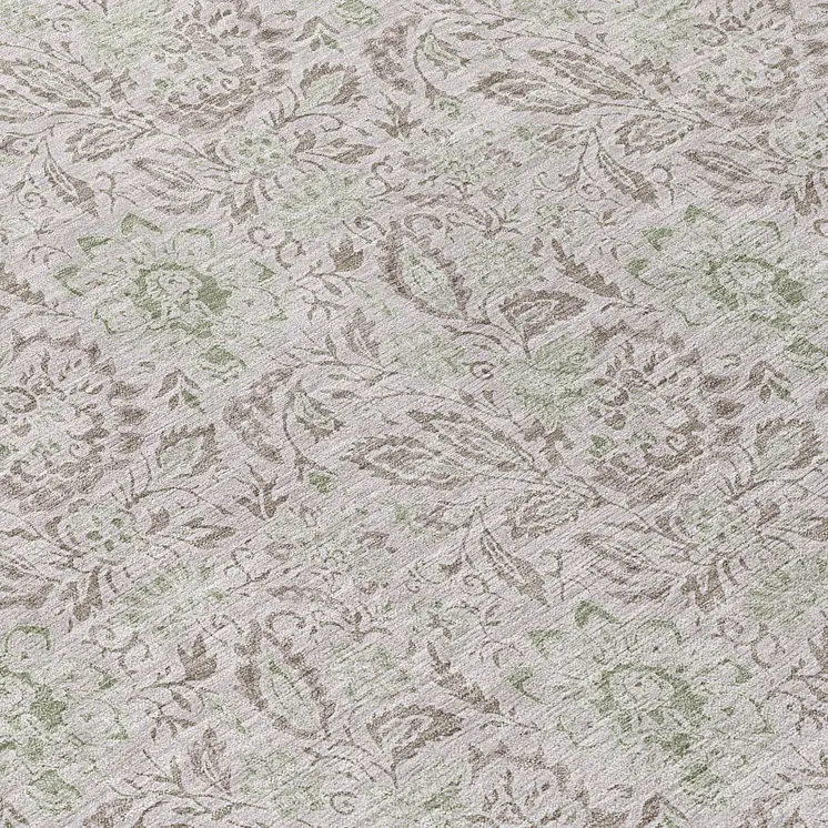 8' Taupe Beige And Brown Round Floral Washable Indoor Outdoor Area Rug