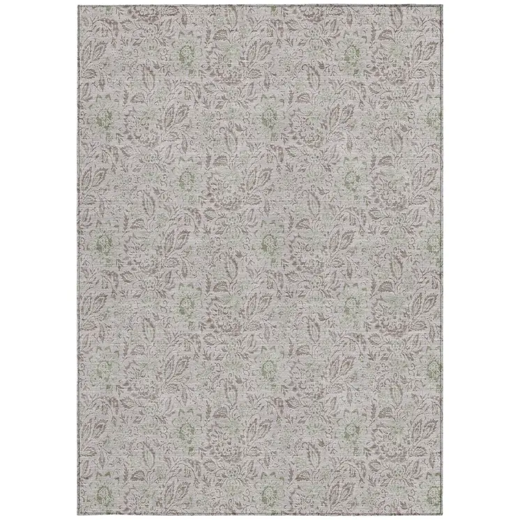 8' X 10' Taupe Beige And Brown Floral Washable Indoor Outdoor Area Rug