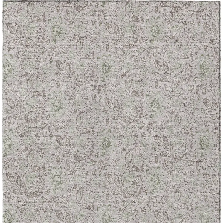 10' X 14' Taupe Beige And Brown Floral Washable Indoor Outdoor Area Rug