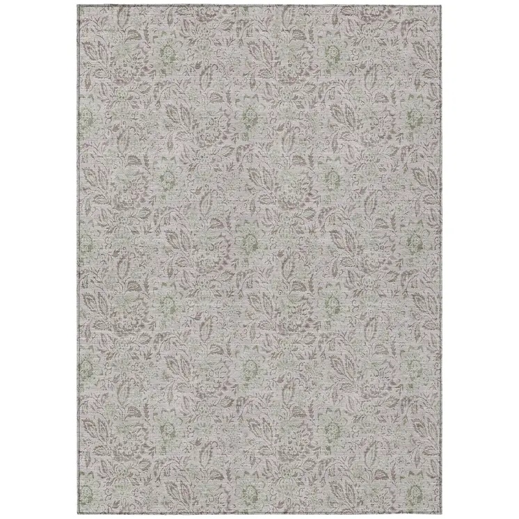 10' X 14' Taupe Beige And Brown Floral Washable Indoor Outdoor Area Rug