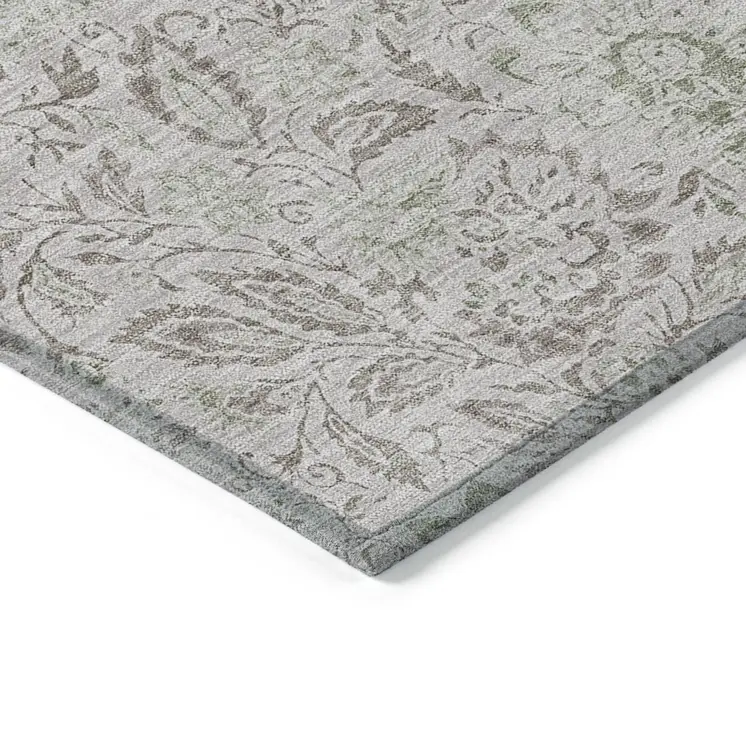 10' X 14' Taupe Beige And Brown Floral Washable Indoor Outdoor Area Rug