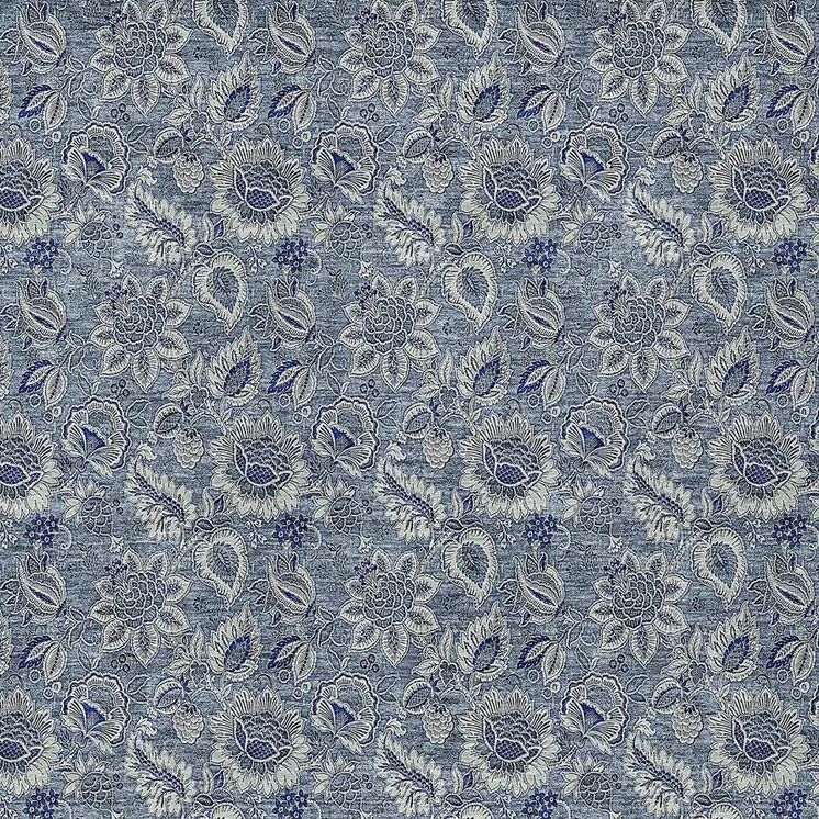 8' X 10' Denim Blue And Navy Blue Floral Washable Indoor Outdoor Area Rug
