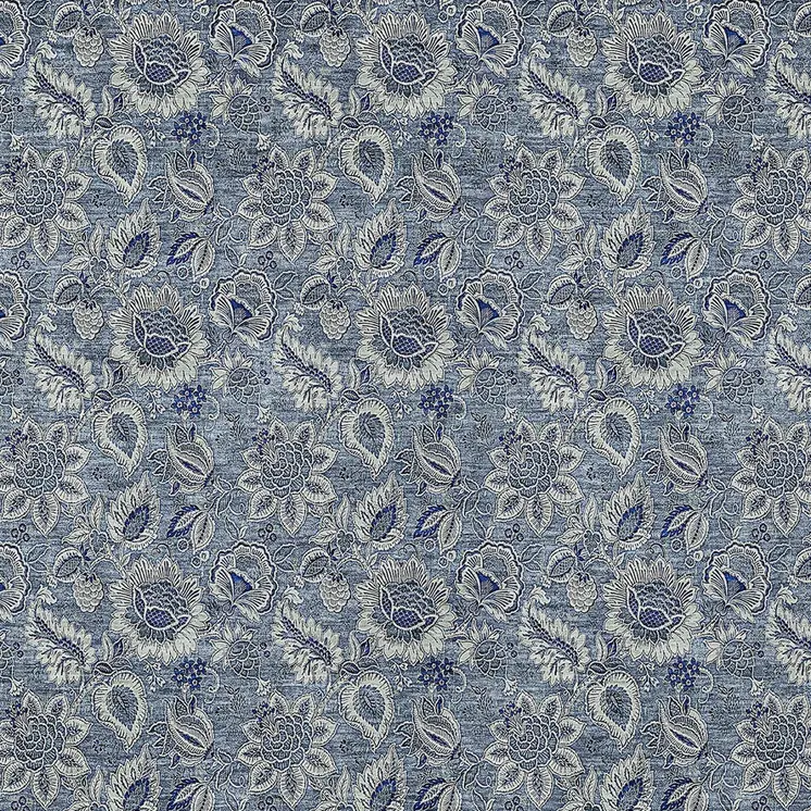10' X 14' Denim Blue And Navy Blue Floral Washable Indoor Outdoor Area Rug