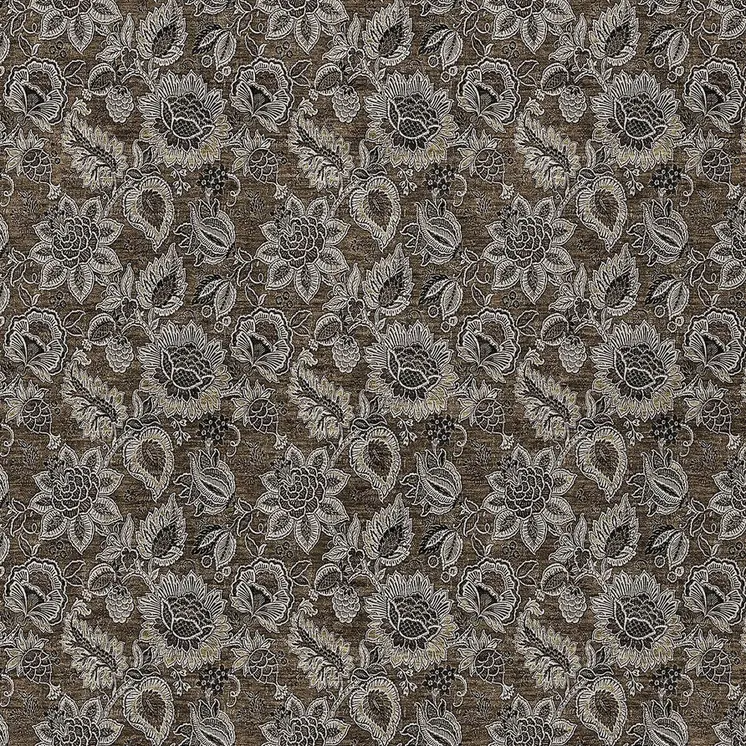 3' X 5' Chocolate And Charcoal Floral Washable Indoor Outdoor Area Rug