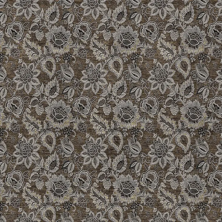 5' X 8' Chocolate And Charcoal Floral Washable Indoor Outdoor Area Rug