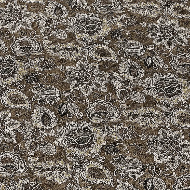 8' Chocolate And Charcoal Round Floral Washable Indoor Outdoor Area Rug