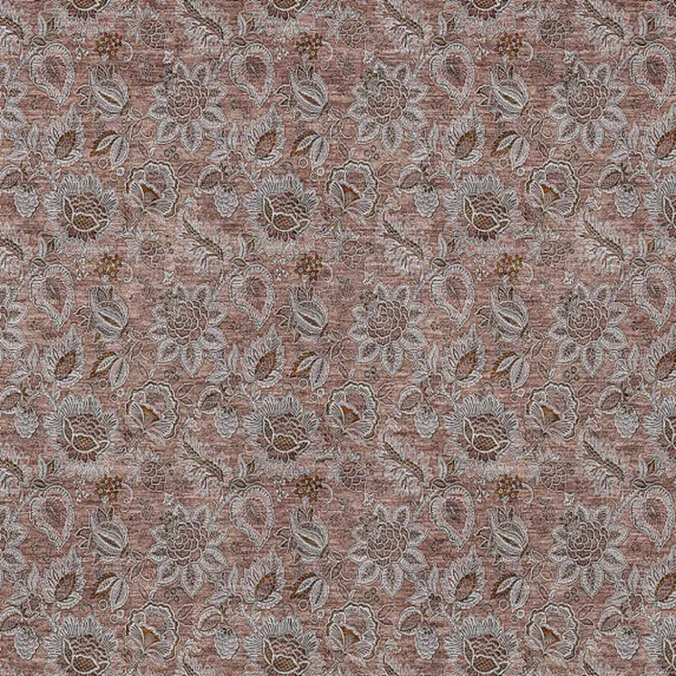 9' X 12' Copper Gray And Silver Floral Washable Indoor Outdoor Area Rug