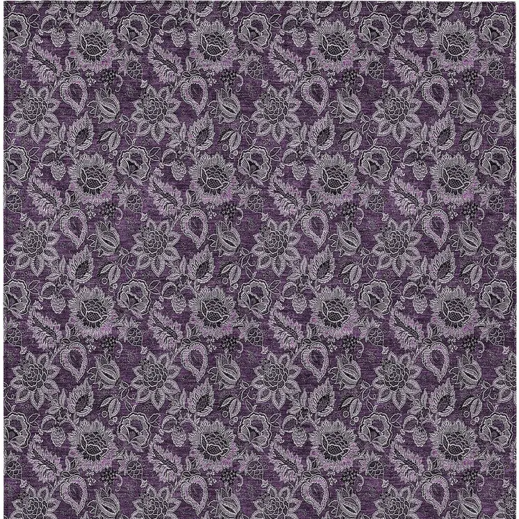 3' X 5' Eggplant Purple And Lilac Floral Washable Indoor Outdoor Area Rug