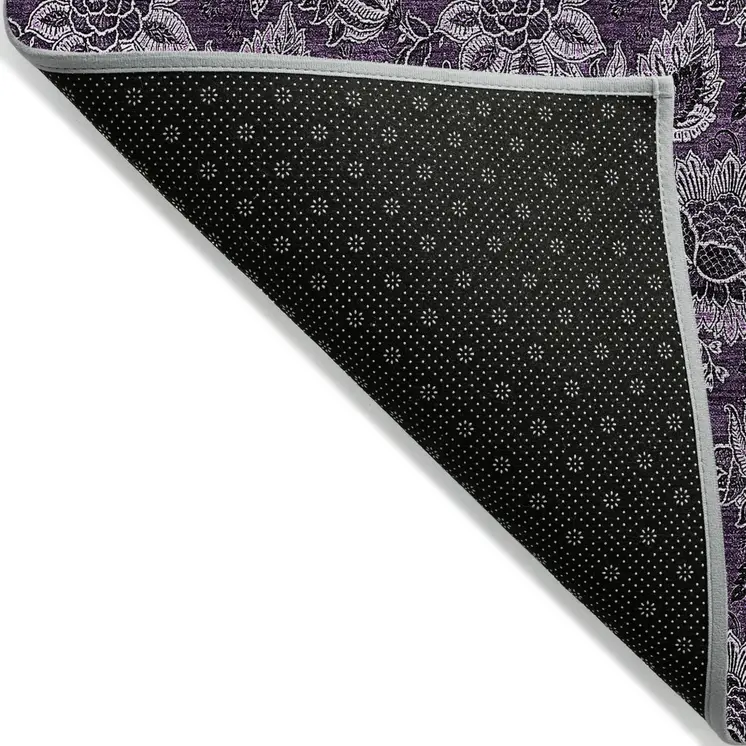 3' X 5' Eggplant Purple And Lilac Floral Washable Indoor Outdoor Area Rug