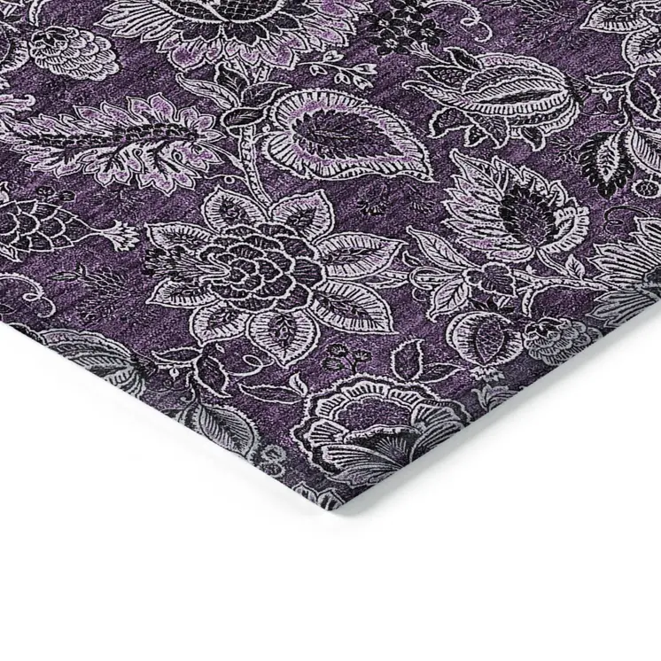 5' X 8' Eggplant Purple And Lilac Floral Washable Indoor Outdoor Area Rug