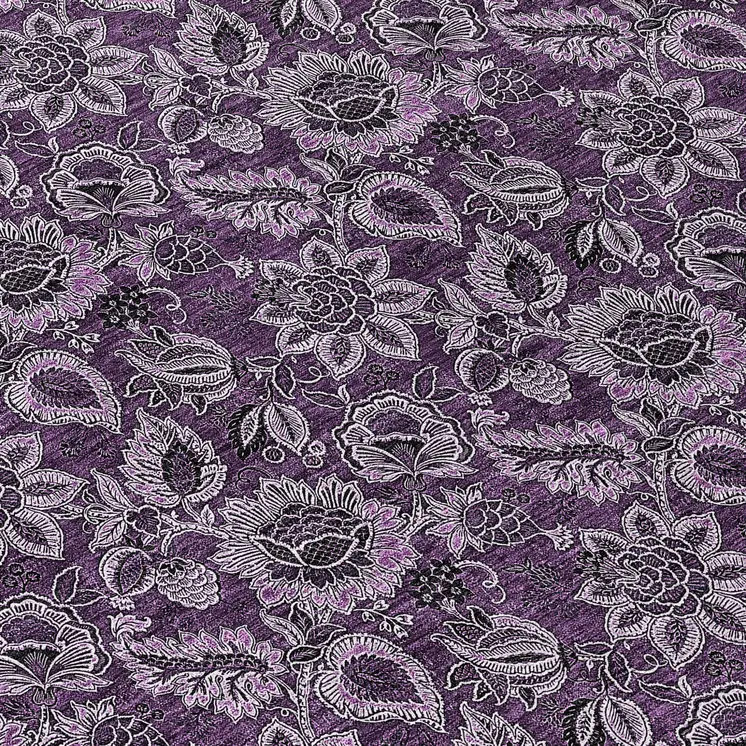 8' Eggplant Purple And Lilac Round Floral Washable Indoor Outdoor Area Rug