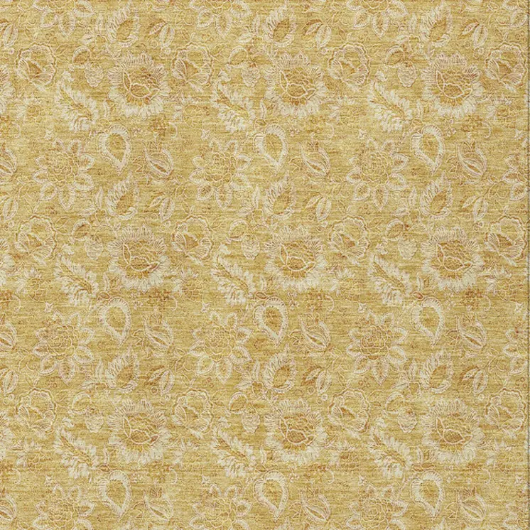 3' X 5' Gold And Wheat Floral Washable Indoor Outdoor Area Rug