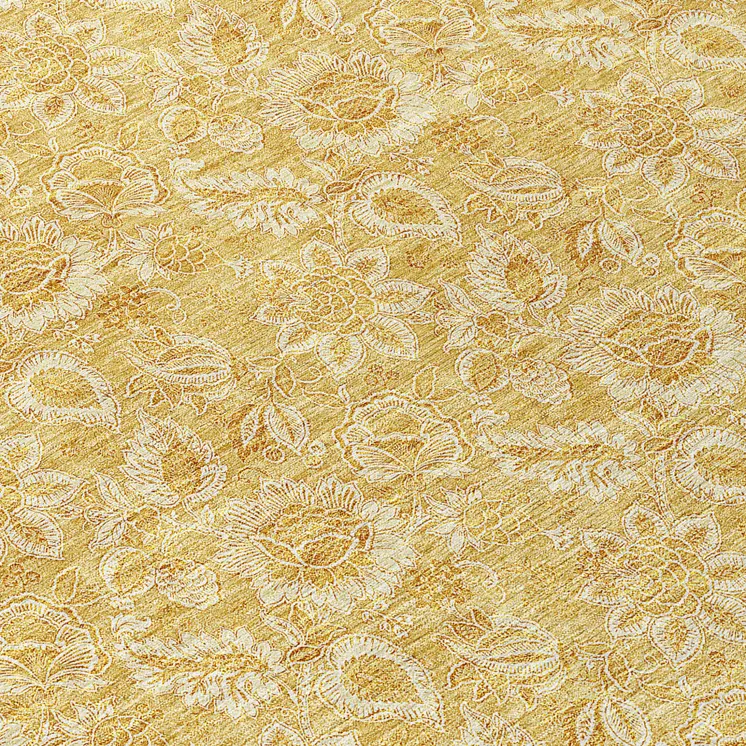 8' Gold And Wheat Round Floral Washable Indoor Outdoor Area Rug