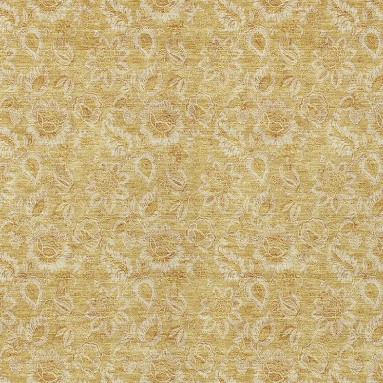 9' X 12' Gold And Wheat Floral Washable Indoor Outdoor Area Rug